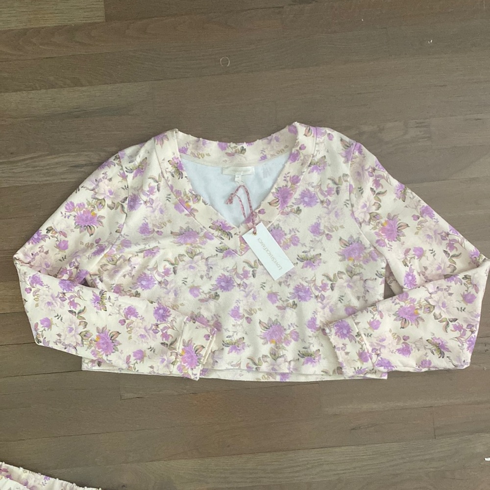 100% Authentic Loveshackfancy Tamika V neck pullover ultra violet clouds-Medium